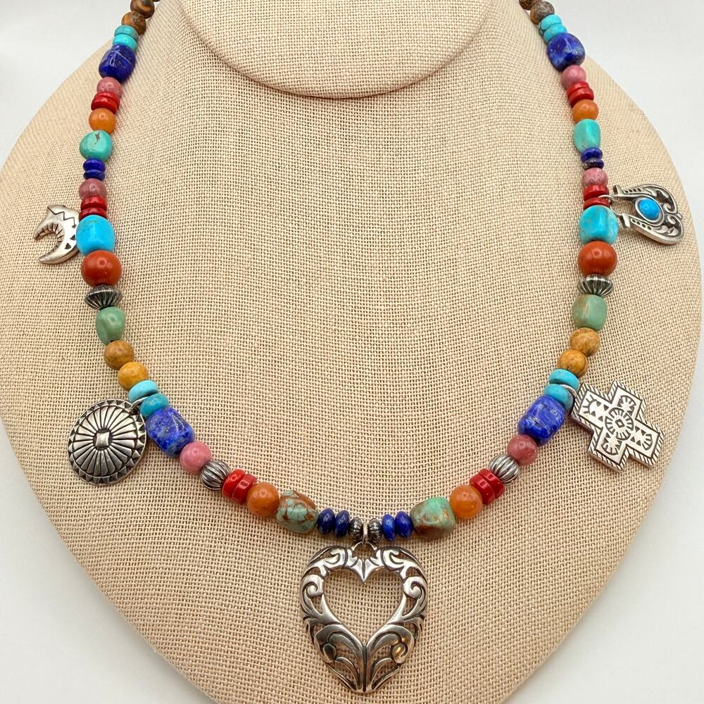 Shube $ Dakota West Navajo Charm Necklace Multi Gemstone Sterling Silver 925